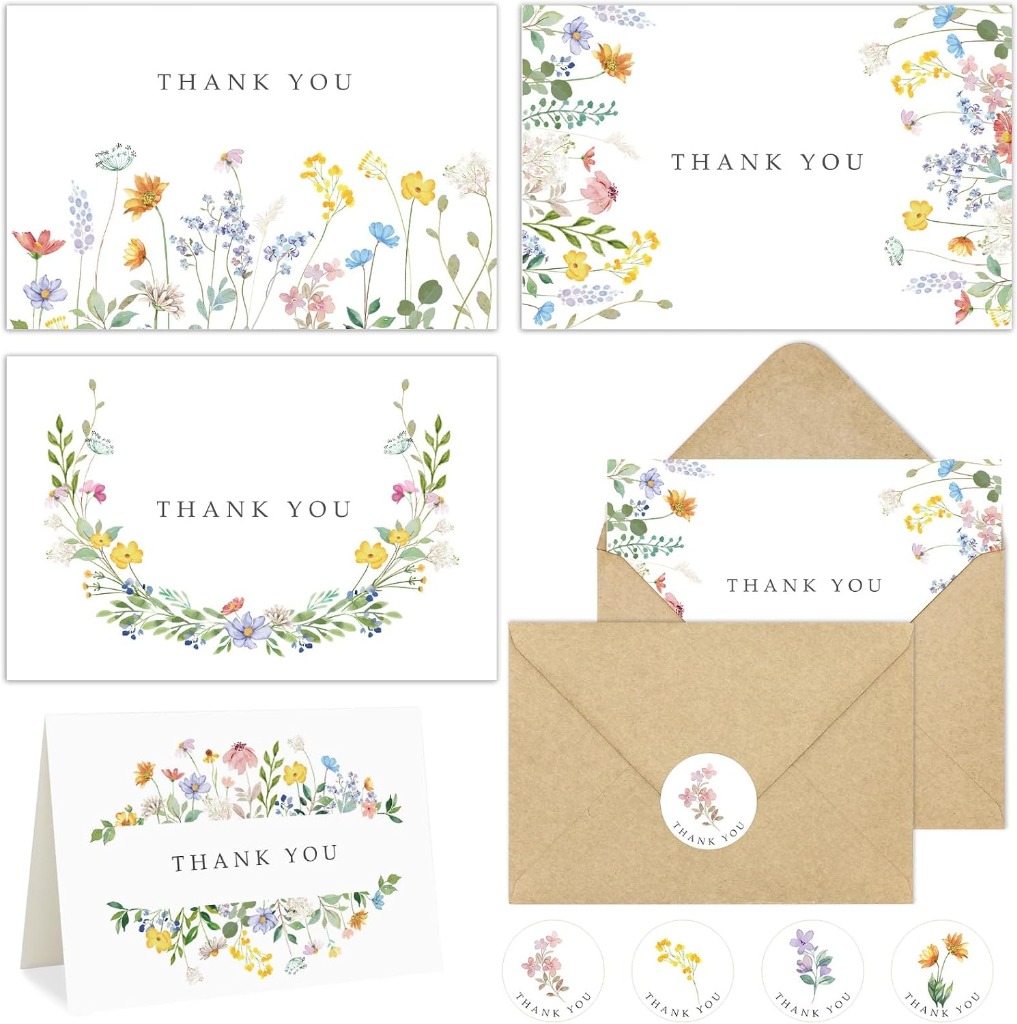 Hidreas Watercolor Wildflower Thank-You Cards with Envelopes